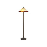 Stepped Design Floor Lamp with Amber/Cream Tiffany Shade and Aged Antique Brass Finish