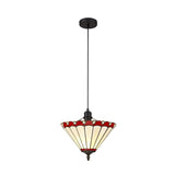 Elegant Tiffany Pendant Light with Red/Cream Shade and Crystal Accents