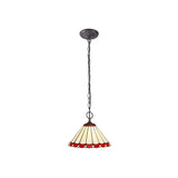 Elegant Tiffany-Style Pendant with Dual Light, Aged Antique Brass and Red/Cream Shade