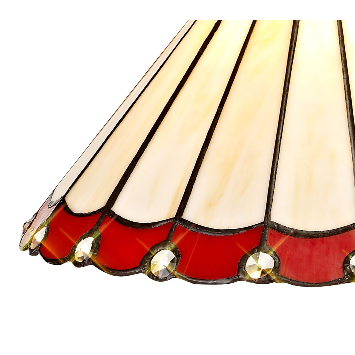 Elegant Tiffany-Style Pendant with Dual Light, Aged Antique Brass and Red/Cream Shade