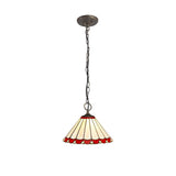 Vintage Tiffany Pendant Light with Red/Cream Shade and Aged Antique Brass Finish