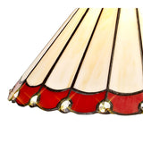 Elegant Antique Brass Tiffany Pendant Light with Dual Uplighters and Red/Cream Stained Glass Shade
