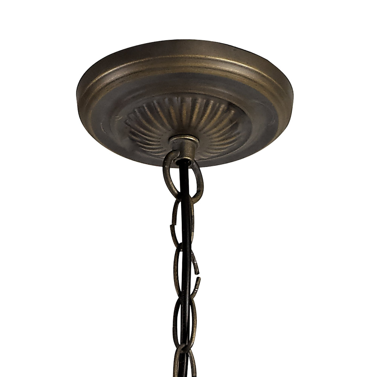 Elegant Tiffany-Style Uplighter Pendant with Red and Cream Shade and Aged Antique Brass Finish
