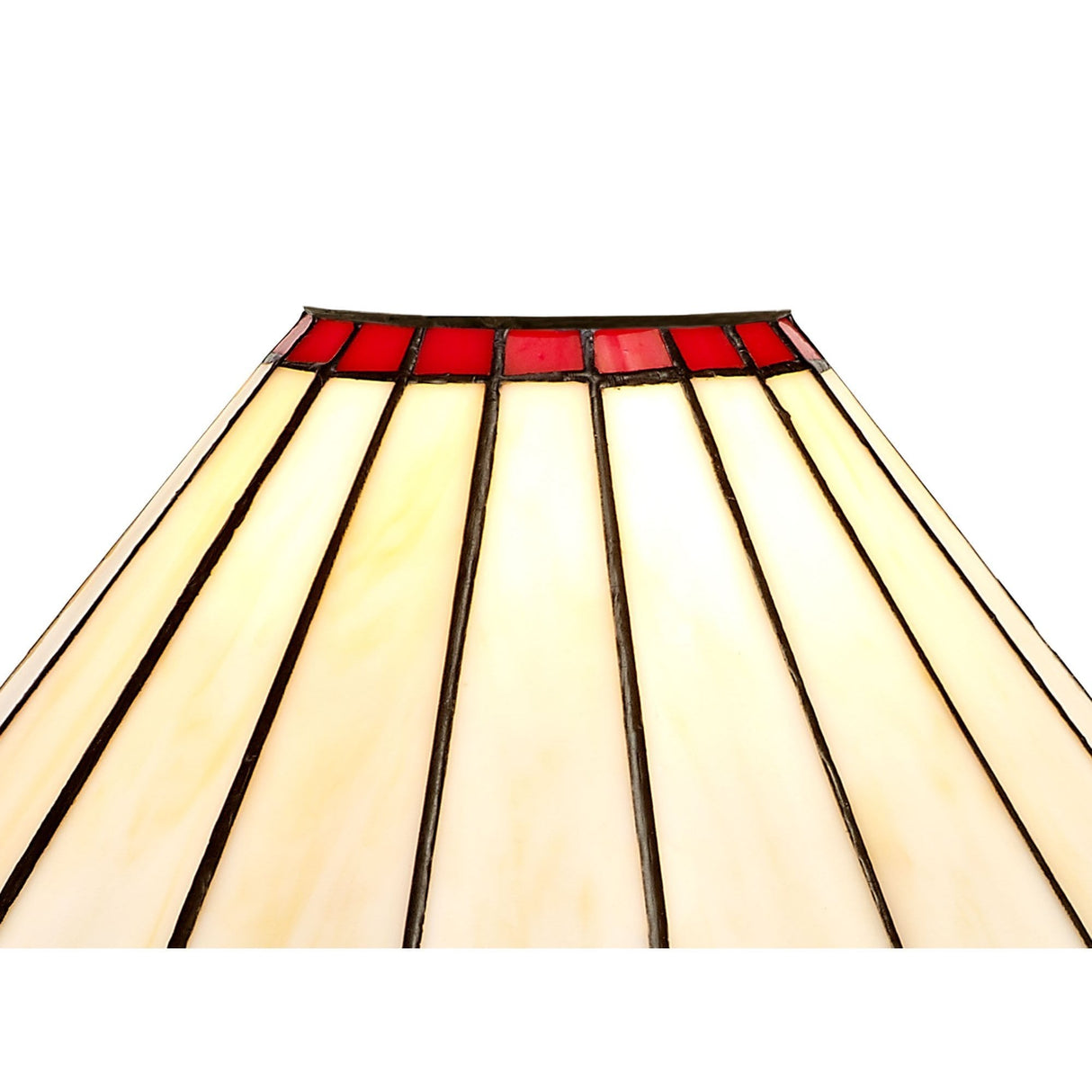 Elegant Tiffany-Style Uplighter Pendant with Red and Cream Shade and Aged Antique Brass Finish