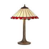 Vintage Two-Light Tree Table Lamp with 40cm Tiffany Shade in Red and Cream, Antique Brass Finish
