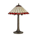 Vintage Two-Light Tree Table Lamp with 40cm Tiffany Shade in Red and Cream, Antique Brass Finish