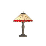 Vintage Elegance: Dual Light Tiffany Table Lamp with Red and Cream Stained Glass Shade
