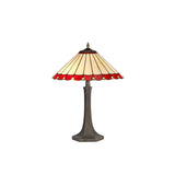 Vintage Octagonal Tiffany Table Lamp with Red/Cream Crystal Shade and Antique Brass Finish