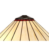 Vintage Octagonal Tiffany Floor Lamp with Red and Cream Stained Glass Shade and Antique Brass Finish