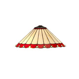 Vintage Octagonal Tiffany Floor Lamp with Red and Cream Stained Glass Shade and Antique Brass Finish