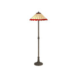 Elegant Dual Light Leaf-Design Floor Lamp with Red/Cream Tiffany Shade and Antique Brass Finish
