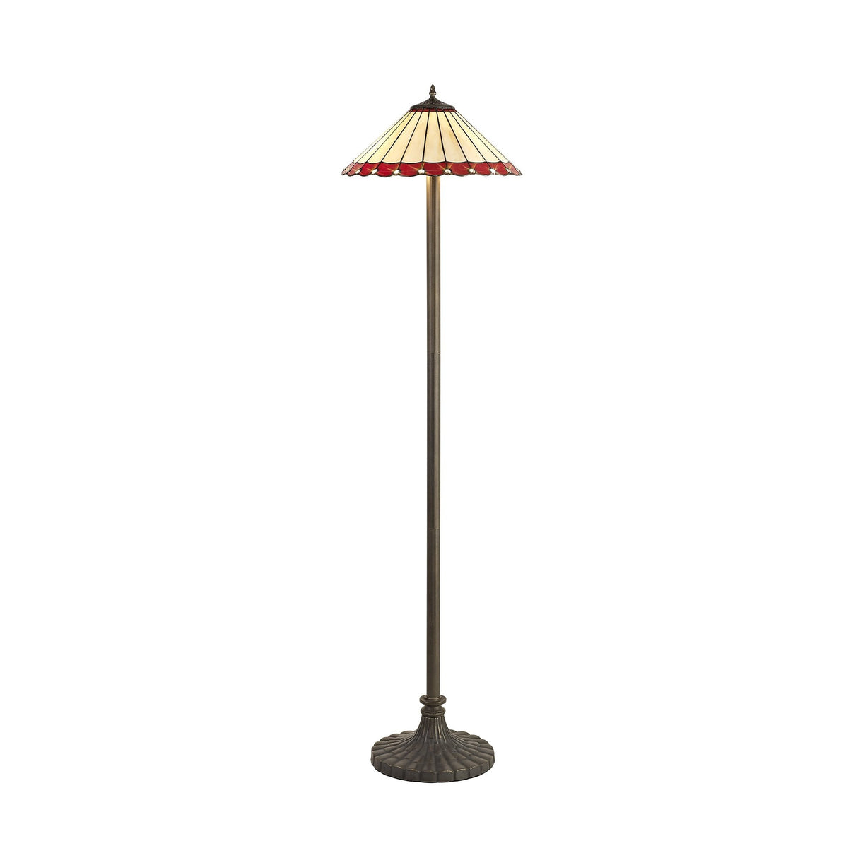 Elegant Dual-Light Tiffany Floor Lamp with Red and Cream Crystal Shade
