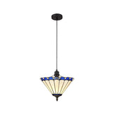 Elegant Blue & Cream Tiffany Pendant Light with Crystal Accents