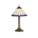 Tree-Inspired Tiffany Table Lamp with Blue and Cream Shade, Antique Brass Finish