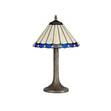 Tree-Inspired Tiffany Table Lamp with Blue and Cream Shade, Antique Brass Finish