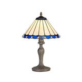 Elegant Tiffany Style Table Lamp with Blue and Cream Shade, Aged Antique Brass Finish