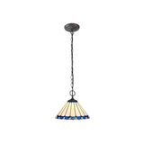 Vintage Two-Light Pendant with Tiffany-Style Blue/Cream Shade and Antique Brass Finish