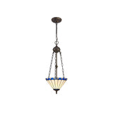 Elegant 2-Light Pendant with 30cm Blue Tiffany Shade and Aged Brass Finish