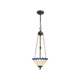 Elegant Blue & Cream Tiffany Pendant Light with Crystal Accents and Antique Brass Finish