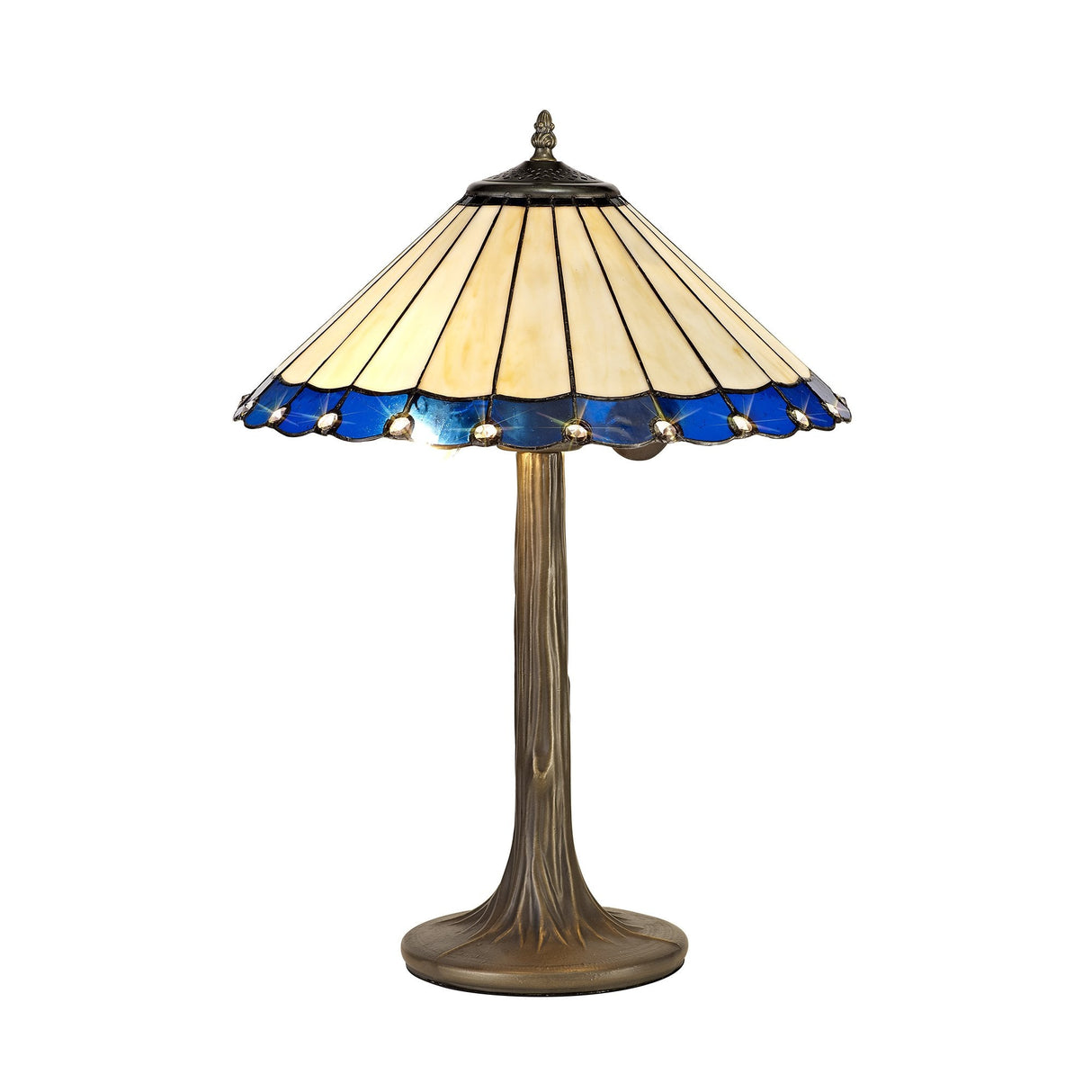 Elegant Dual-Bulb Tree Table Lamp with Tiffany Blue/Cream Shade & Aged Brass Finish