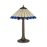 Elegant Dual-Bulb Tree Table Lamp with Tiffany Blue/Cream Shade & Aged Brass Finish