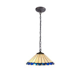 Elegant Tiffany Style Downlight Pendant with Blue and Aged Brass Finish