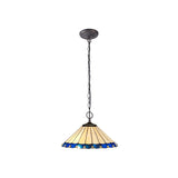 Elegant Dual Light Pendant with 40cm Blue Tiffany Crystal Shade in Antique Brass