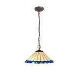 Artisanal Blue and Cream Tiffany Pendant Light with Antique Brass Finish