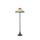 Octagonal Tiffany Style Floor Lamp with Blue and Cream Shade in Antique Brass Finish