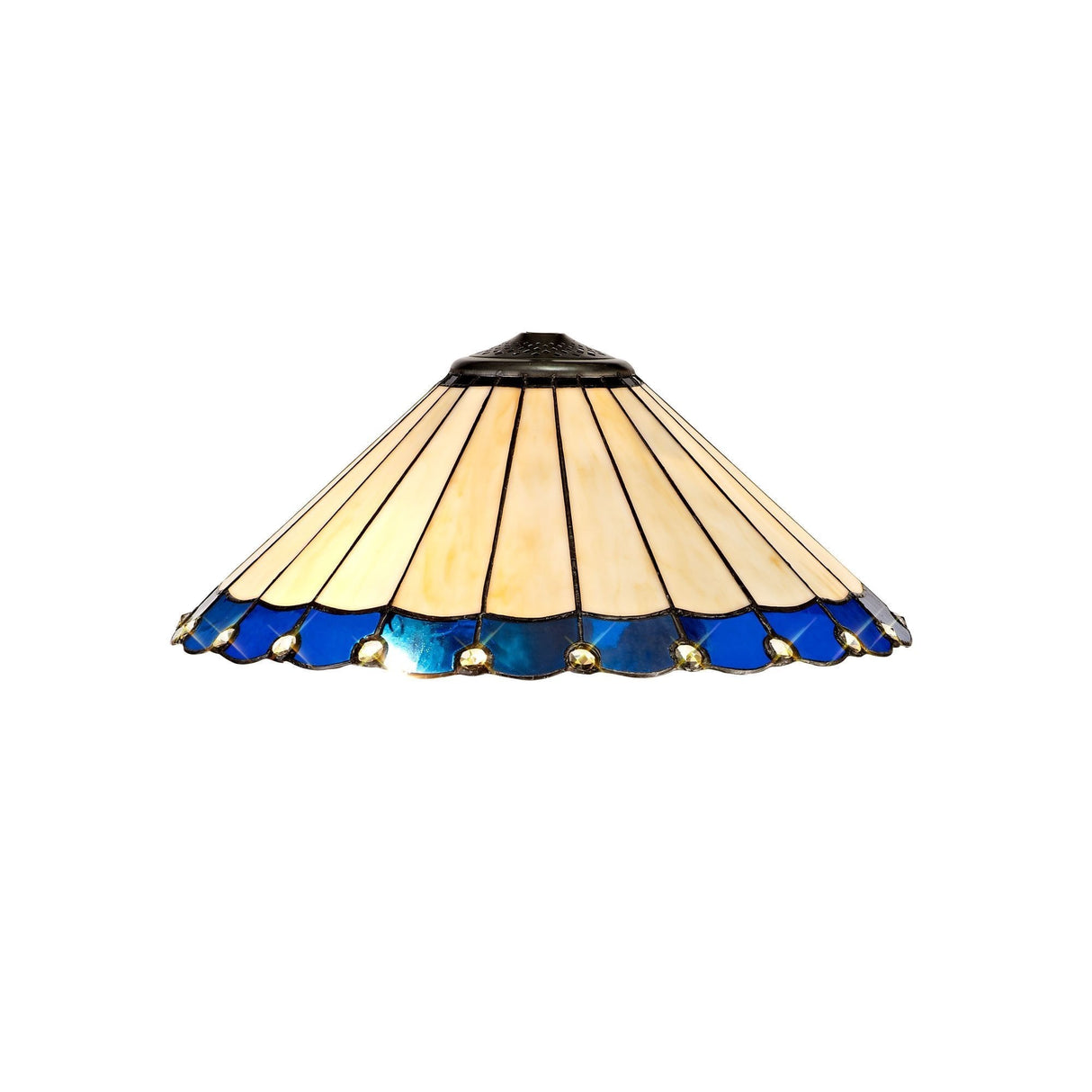Octagonal Tiffany Style Floor Lamp with Blue and Cream Shade in Antique Brass Finish