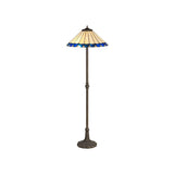 Antique Brass Tiffany Floor Lamp with Blue Tiffany Shade and Leaf Design