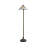 Elegant 2-Light Tiffany-Style Floor Lamp with Blue and Cream Stained Glass Shade and Antique Brass Finish