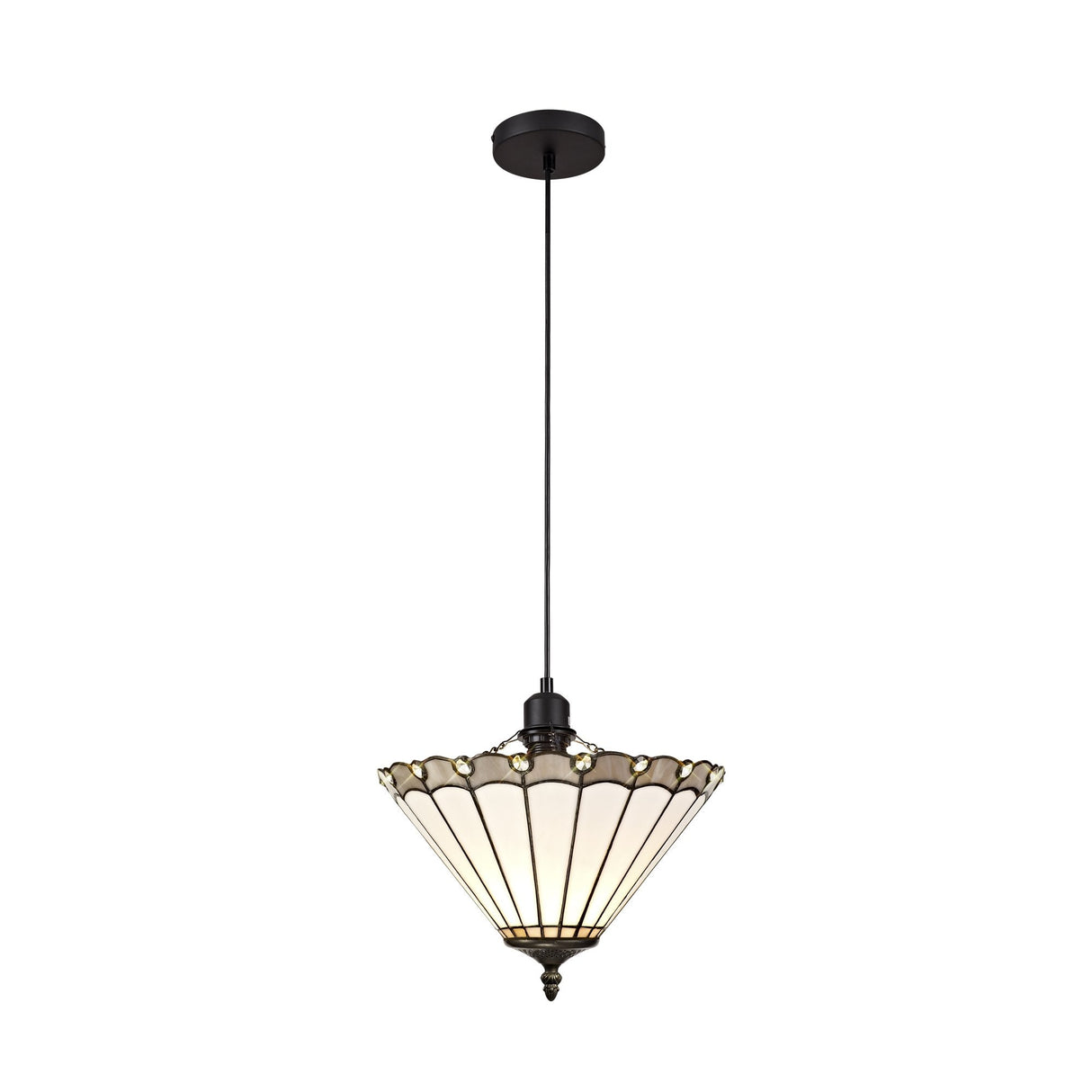 Elegant Tiffany-Style Pendant Light with Handcrafted Grey/Cream Shade and Crystal Accents