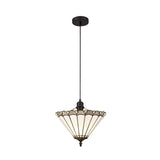 Elegant Tiffany-Style Pendant Light with Handcrafted Grey/Cream Shade and Crystal Accents