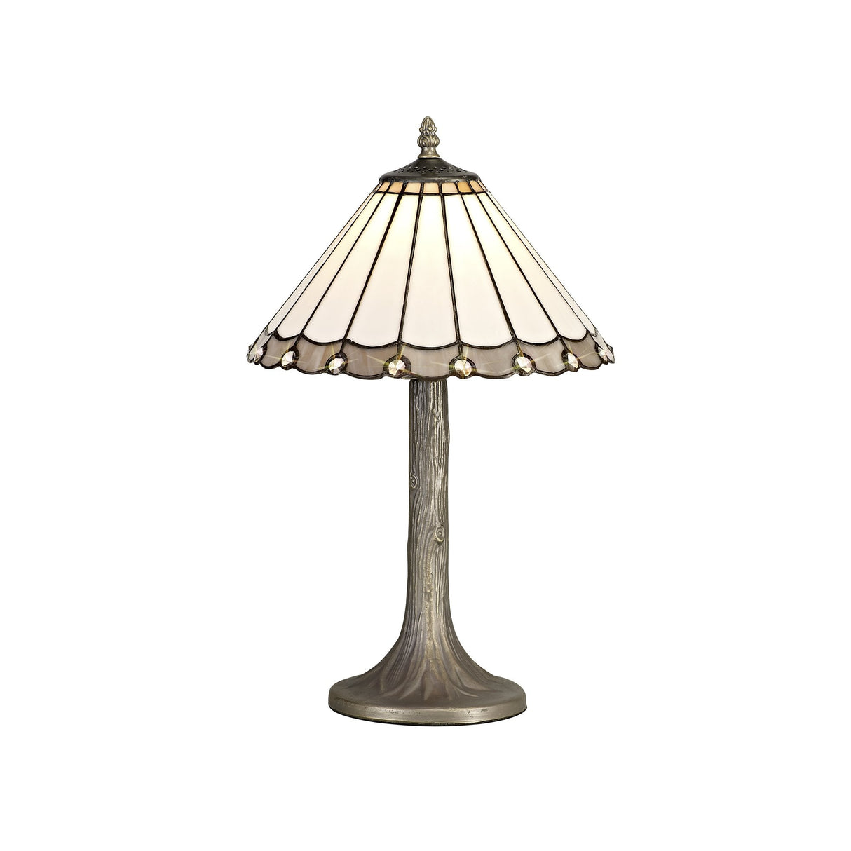 Elegant Tree-Inspired Table Lamp with Tiffany Shade and Crystal Accents, Aged Brass Finish