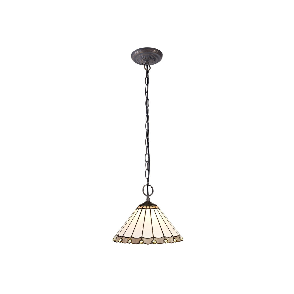 Elegant Dual Light Pendant with 30cm Tiffany-Inspired Shade in Grey and Cream with Aged Antique Brass Finish