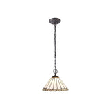 Elegant Dual Light Pendant with 30cm Tiffany-Inspired Shade in Grey and Cream with Aged Antique Brass Finish