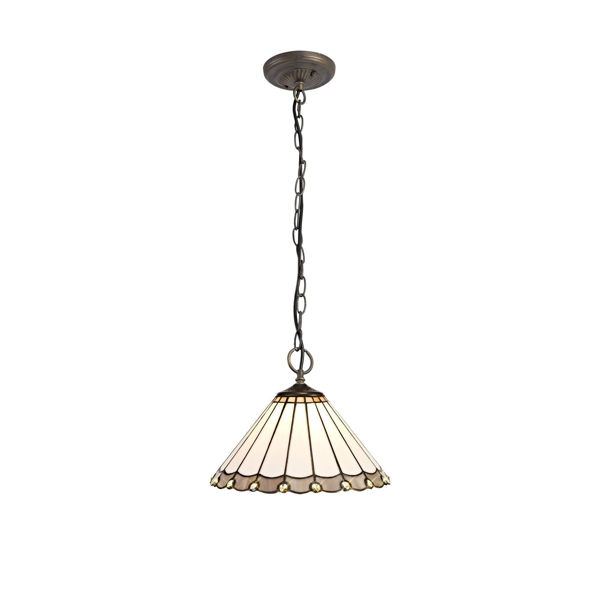 Elegant Tiffany-Style 3-Light Pendant with Antique Brass Finish and Crystal Accents