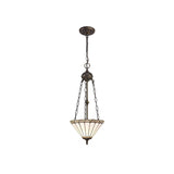 Elegant Dual-Light Pendant with Tiffany-Style Shade in Grey/Cream & Antique Brass
