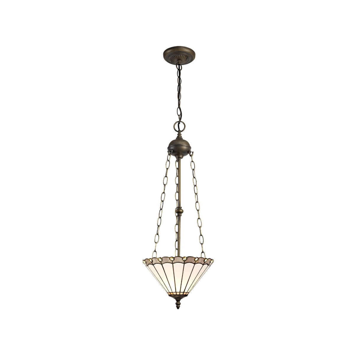 Elegant 3-Light Uplighter Pendant with Tiffany-Style Shade in Antique Brass and Crystal Details