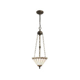 Elegant 3-Light Uplighter Pendant with Tiffany-Style Shade in Antique Brass and Crystal Details