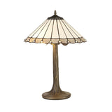 Elegant Dual-Arm Tiffany Table Lamp with Crystal Accents in Grey/Cream and Antique Brass Finish