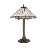 Elegant Dual-Arm Tiffany Table Lamp with Crystal Accents in Grey/Cream and Antique Brass Finish