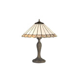 Vintage Elegance: Dual Light Tiffany-Style Table Lamp with Crystal Accents in Grey and Cream