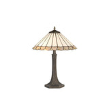 Elegant Two-Light Octagonal Tiffany Table Lamp with Antique Brass Finish and Crystal Accents