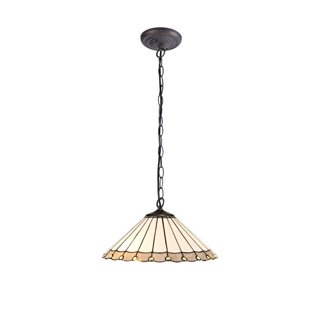 Elegant Tiffany-Style Pendant Light with Antique Brass Finish and Crystal Accents