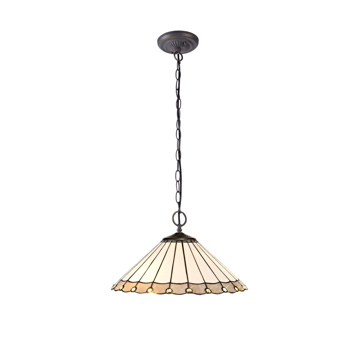 Elegant Double Downlighter Pendant with 40cm Tiffany Shade in Antique Brass and Crystal Detailing