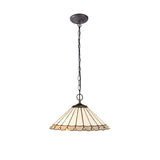 Elegant Double Downlighter Pendant with 40cm Tiffany Shade in Antique Brass and Crystal Detailing