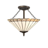 Elegant Tiffany 3-Light Semi-Flush Ceiling Fixture with Crystal Accents in Antique Brass