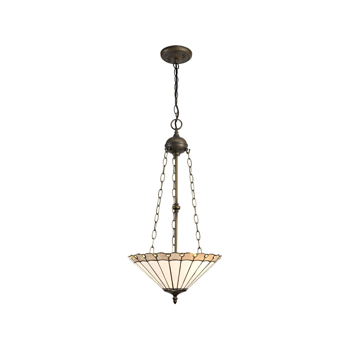Elegant Antique Brass Tiffany Pendant with Grey/Cream Shade and Crystal Accents